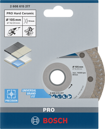 Disco de corte de diamante Bosch PRO Hard Ceramic 105×16/20 mm.